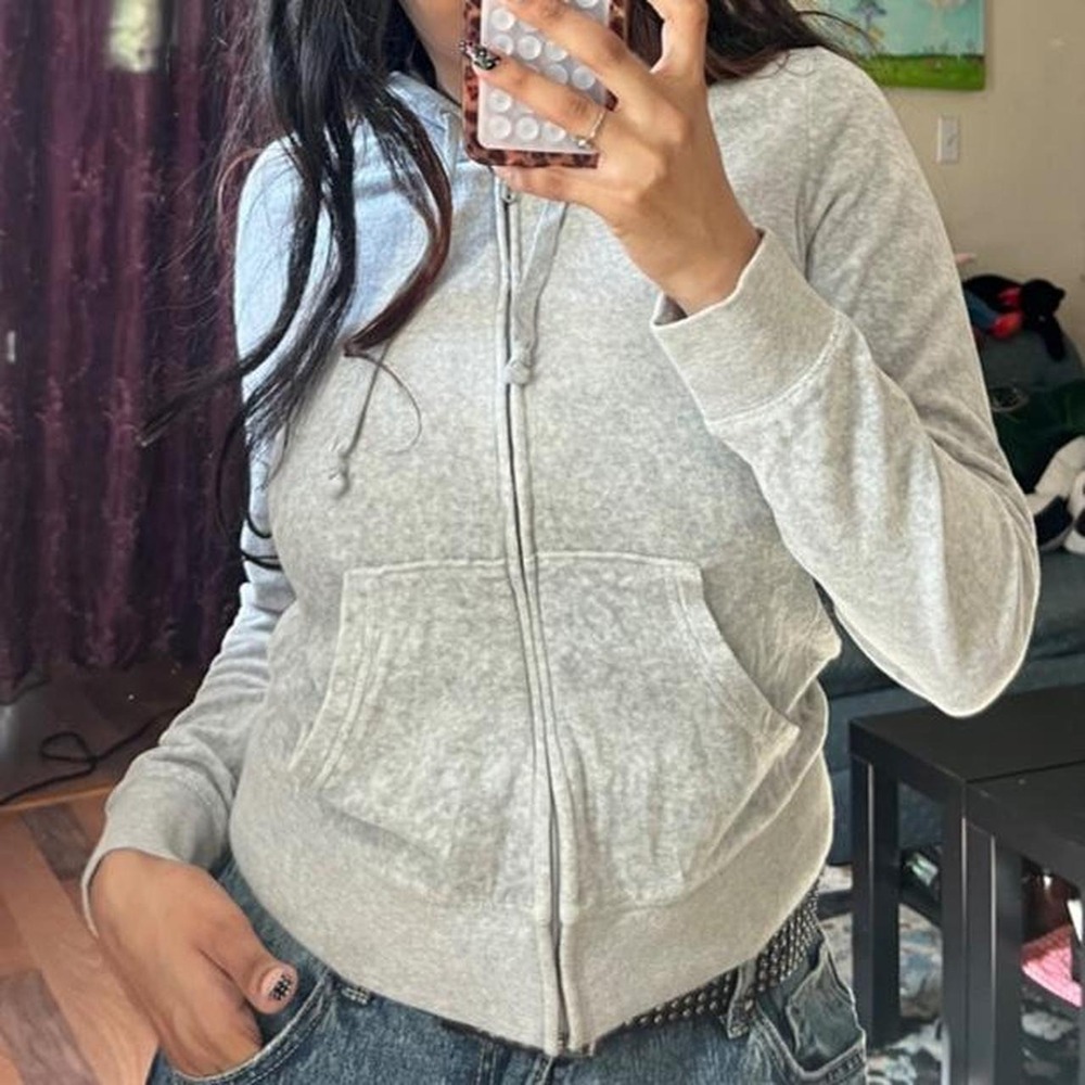 JUICY COUTURE GREY Velour Zip Hoodie